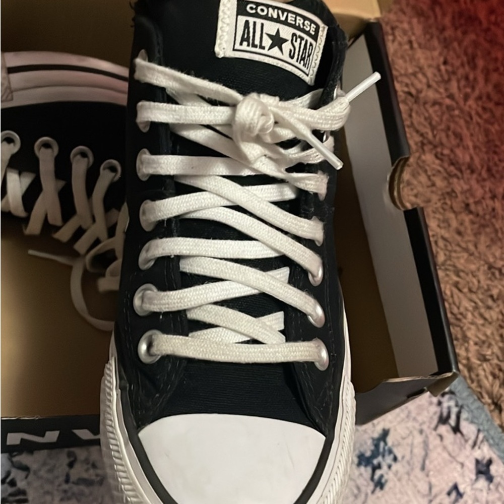 Converse Black Low Top Sneakers with White Insole Text